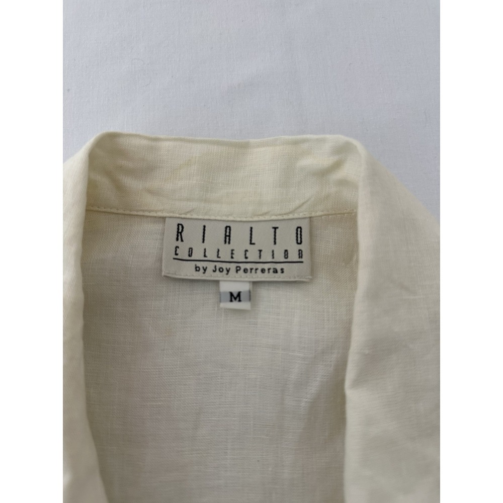Rialto Collection by Joy Perreras Linen Top Shirt Ruffle Sz M Ivory Victorian - Picture 4 of 8